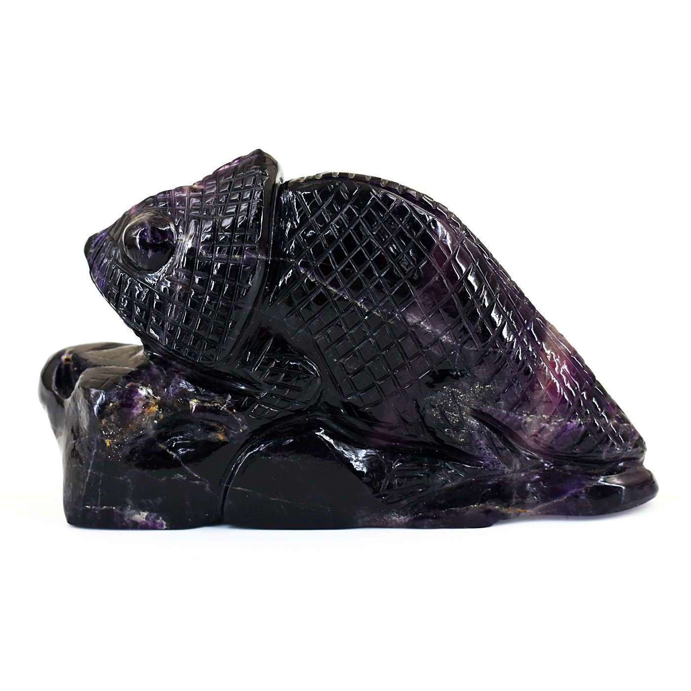 gemsmore:Craftsmen Purple Fluorite Hand Carved Genuine Crystal Gemstone Carving Chameleon