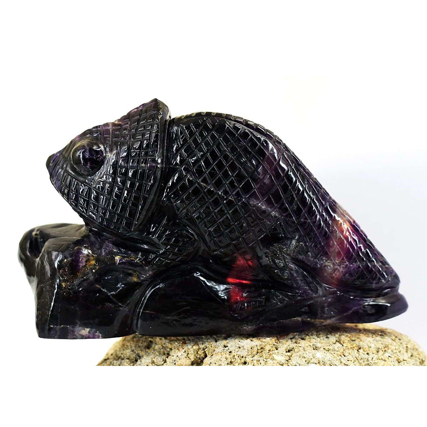 gemsmore:Craftsmen Purple Fluorite Hand Carved Genuine Crystal Gemstone Carving Chameleon