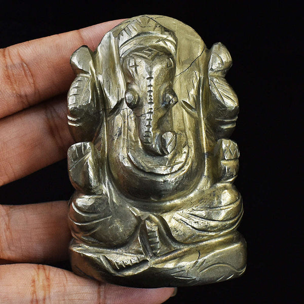 gemsmore:Craftsmen Pyrite Hand Carved Genuine Crystal Gemstone Carving  Lord Ganesha