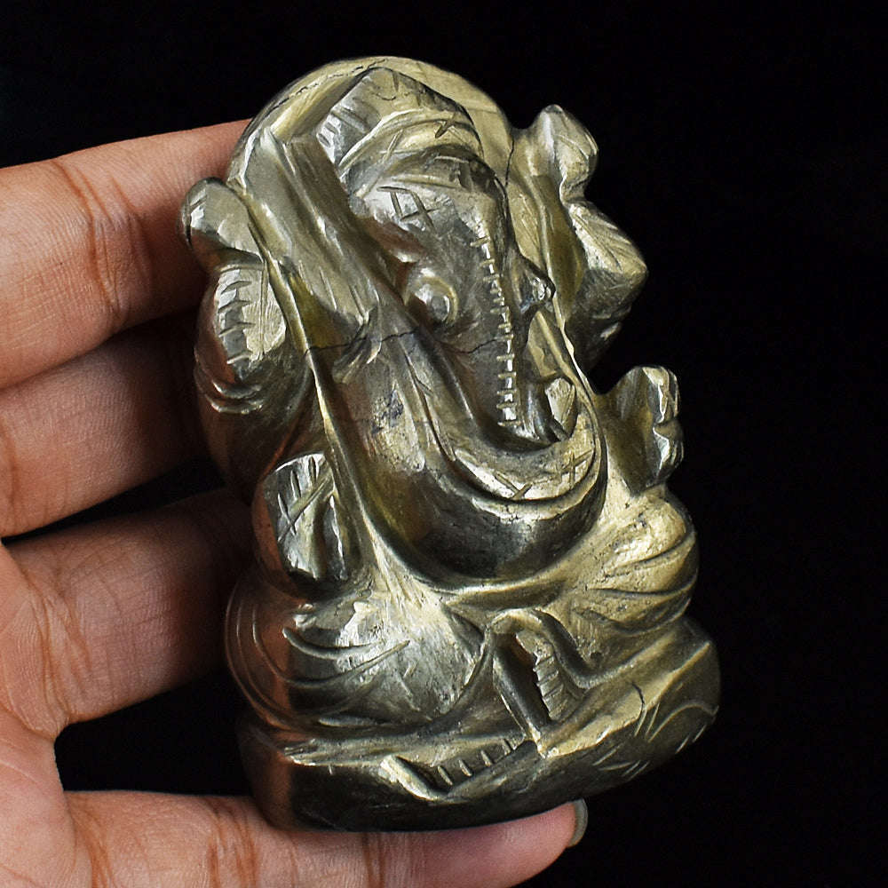 gemsmore:Craftsmen Pyrite Hand Carved Genuine Crystal Gemstone Carving  Lord Ganesha