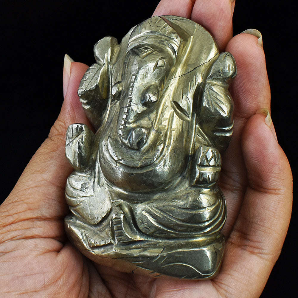 gemsmore:Craftsmen Pyrite Hand Carved Genuine Crystal Gemstone Carving  Lord Ganesha