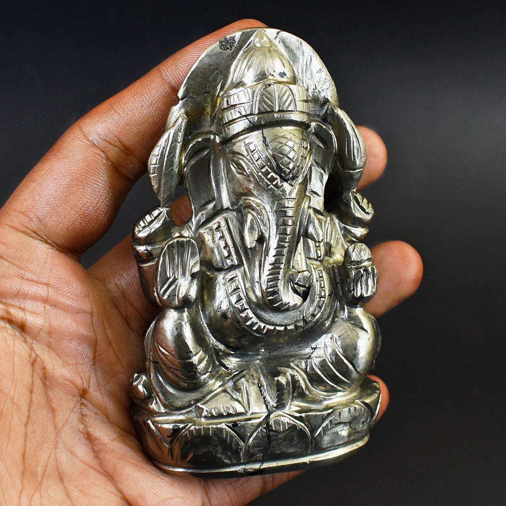 gemsmore:Craftsmen Pyrite Hand Carved Lord Ganesha
