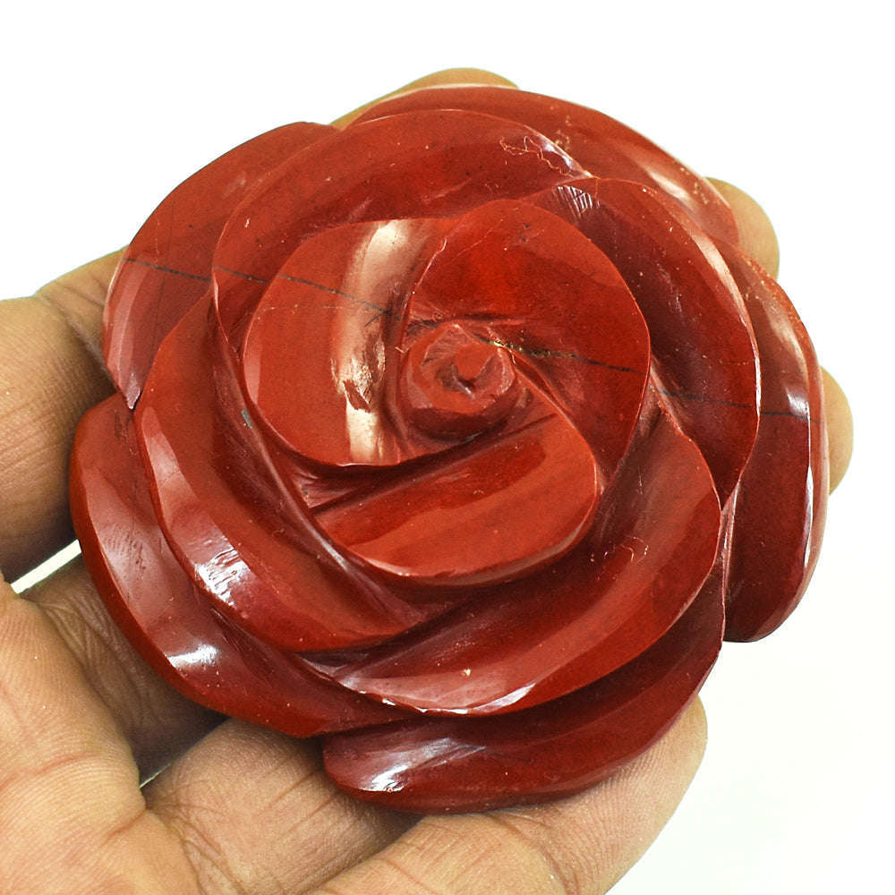 gemsmore:Craftsmen Red Jasper Hand Carved Genuine Crystal Gemstone Carving Rose