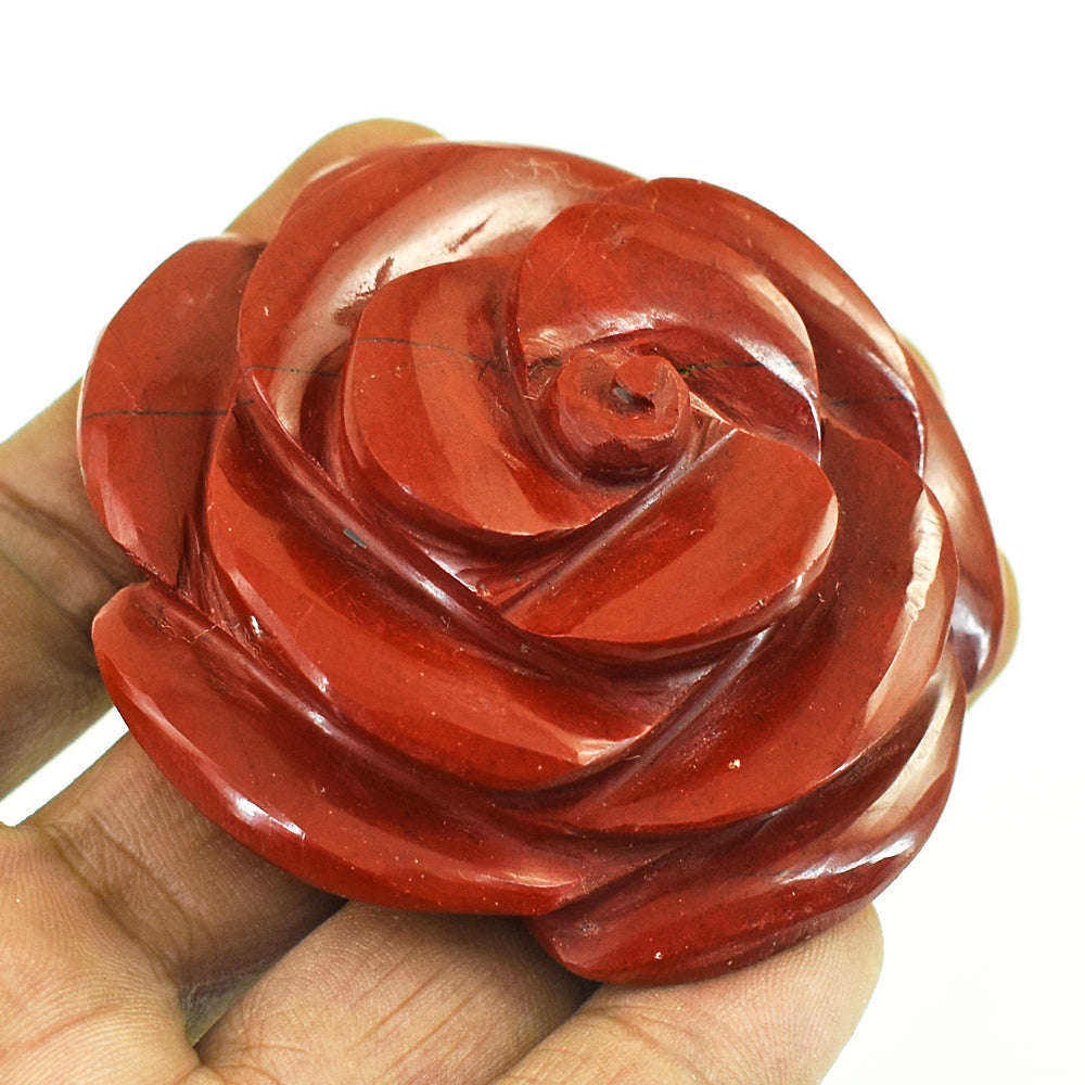 gemsmore:Craftsmen Red Jasper Hand Carved Genuine Crystal Gemstone Carving Rose