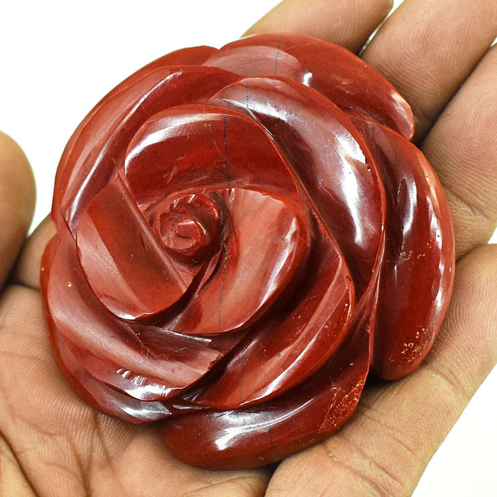 gemsmore:Craftsmen Red Jasper Hand Carved Genuine Crystal Gemstone Carving Rose