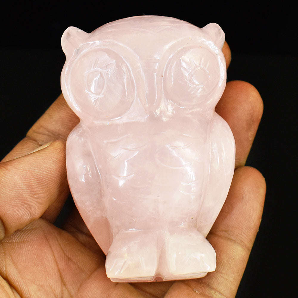 gemsmore:Craftsmen Rose Quartz  Hand Carved Genuine Crystal Gemstone Carving Owl