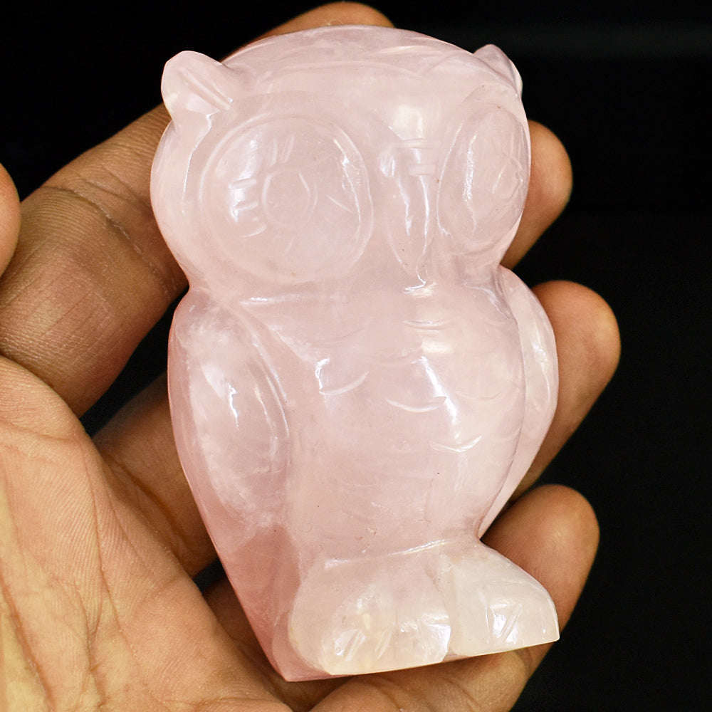 gemsmore:Craftsmen Rose Quartz  Hand Carved Genuine Crystal Gemstone Carving Owl