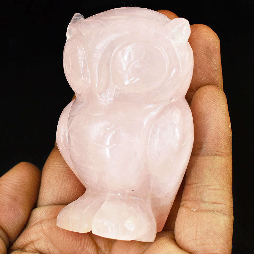 gemsmore:Craftsmen Rose Quartz  Hand Carved Genuine Crystal Gemstone Carving Owl