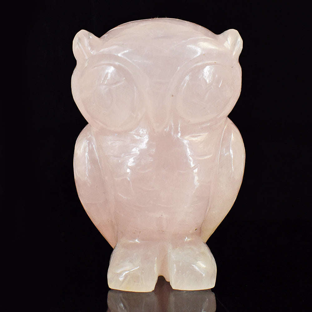 gemsmore:Craftsmen Rose Quartz  Hand Carved Genuine Crystal Gemstone Carving Owl
