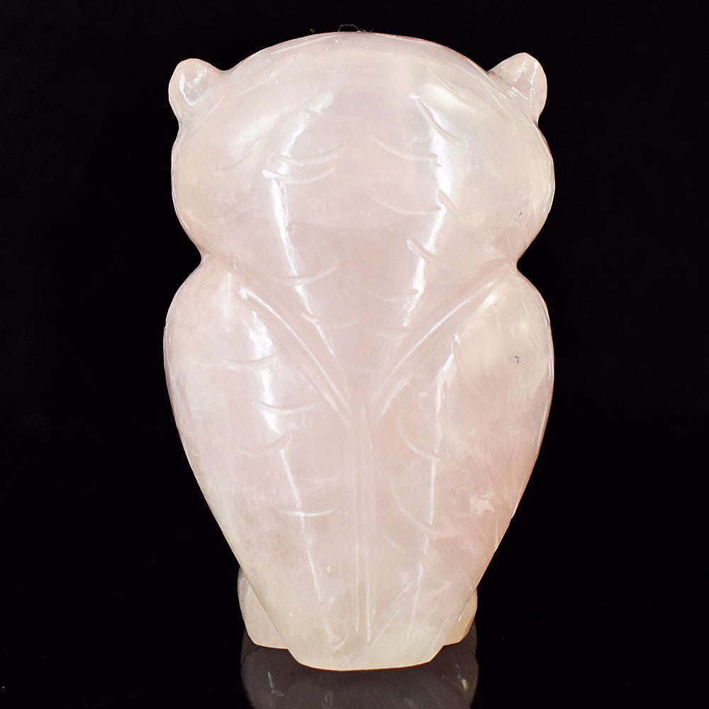 gemsmore:Craftsmen Rose Quartz  Hand Carved Genuine Crystal Gemstone Carving Owl