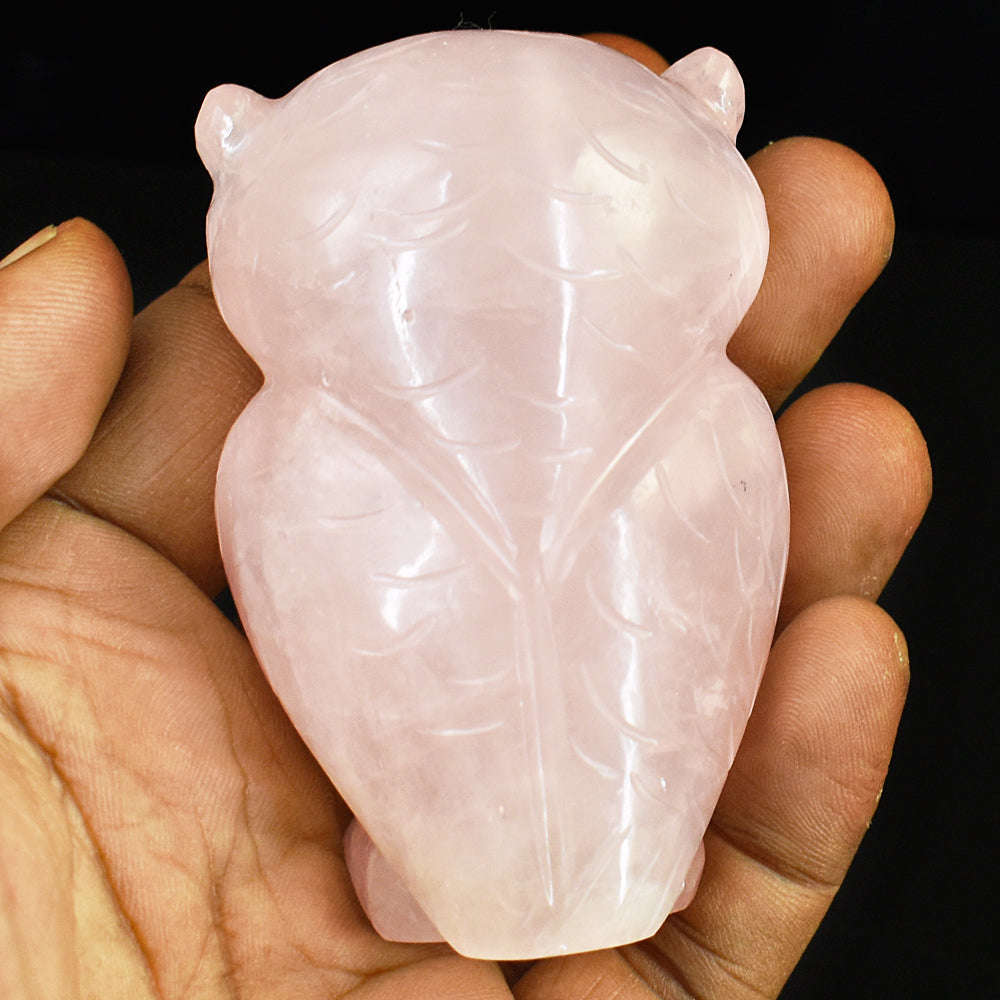 gemsmore:Craftsmen Rose Quartz  Hand Carved Genuine Crystal Gemstone Carving Owl