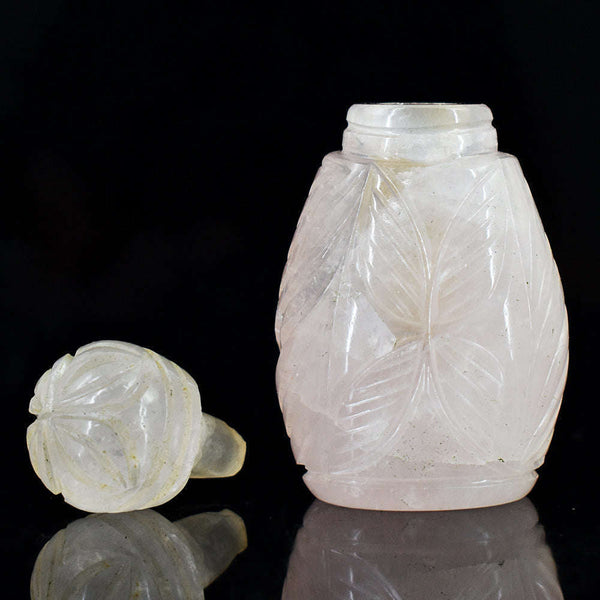 gemsmore:Craftsmen Rose Quartz  Hand Carved Genuine Crystal Gemstone Carving Perfume Bottle