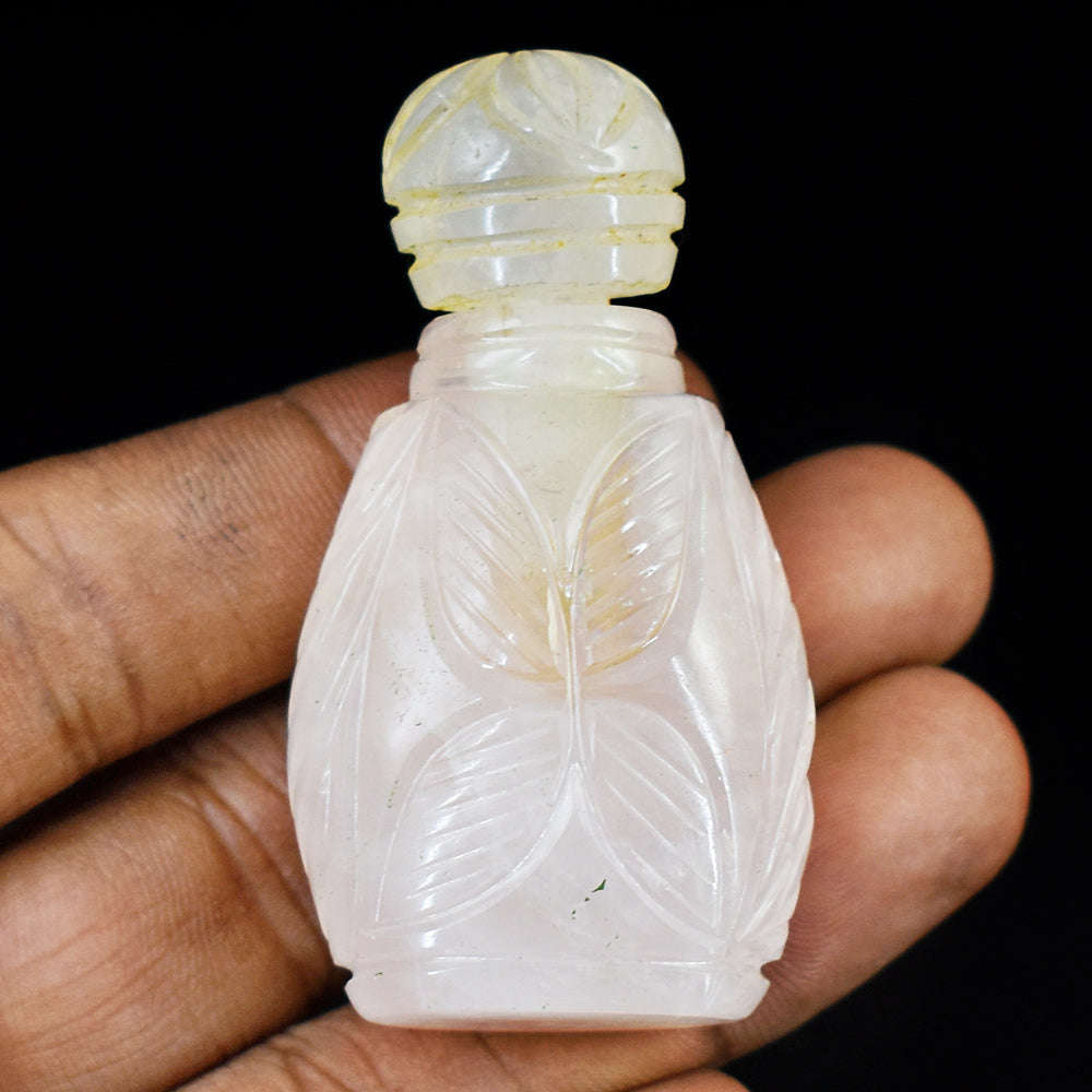 gemsmore:Craftsmen Rose Quartz  Hand Carved Genuine Crystal Gemstone Carving Perfume Bottle