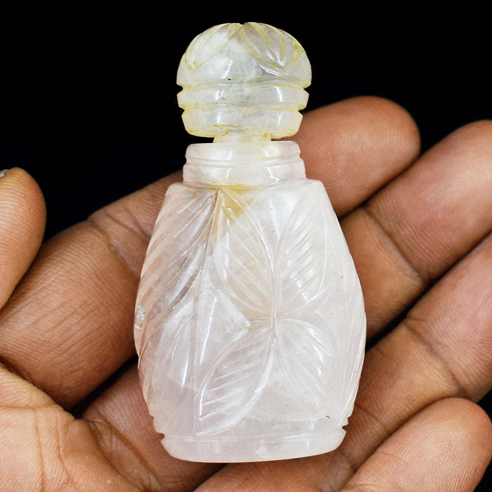 gemsmore:Craftsmen Rose Quartz  Hand Carved Genuine Crystal Gemstone Carving Perfume Bottle