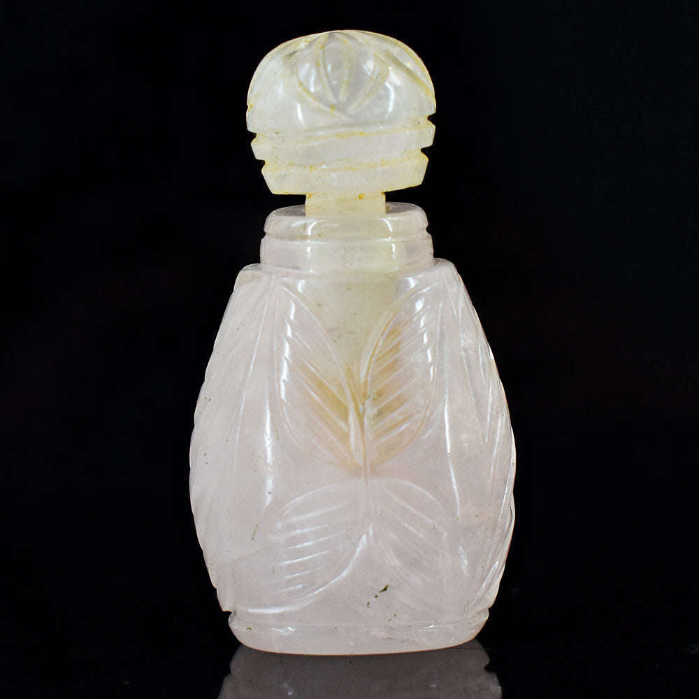 gemsmore:Craftsmen Rose Quartz  Hand Carved Genuine Crystal Gemstone Carving Perfume Bottle