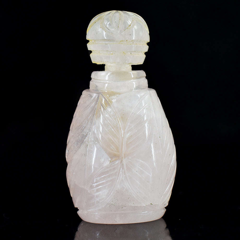 gemsmore:Craftsmen Rose Quartz  Hand Carved Genuine Crystal Gemstone Carving Perfume Bottle