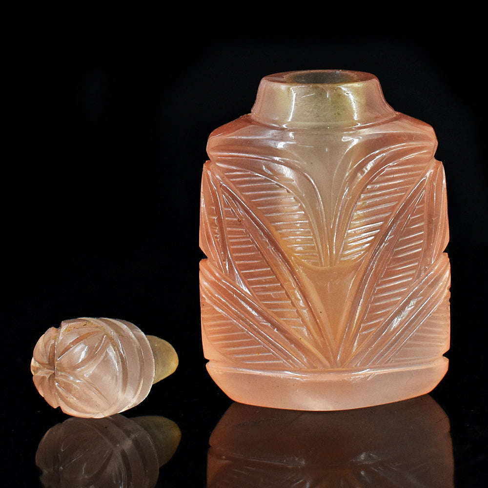 gemsmore:Craftsmen Rose Quartz  Hand Carved Genuine Crystal Gemstone Carving Perfume Bottle