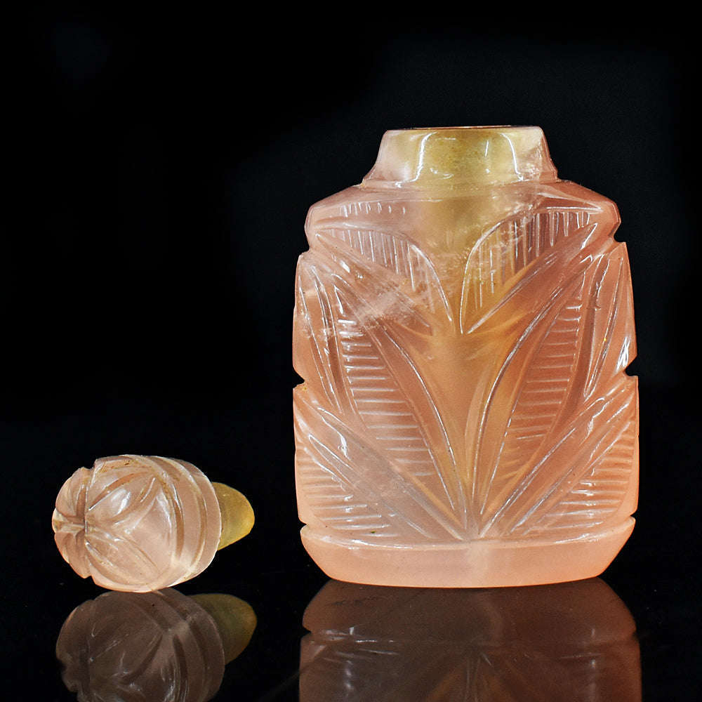 gemsmore:Craftsmen Rose Quartz  Hand Carved Genuine Crystal Gemstone Carving Perfume Bottle