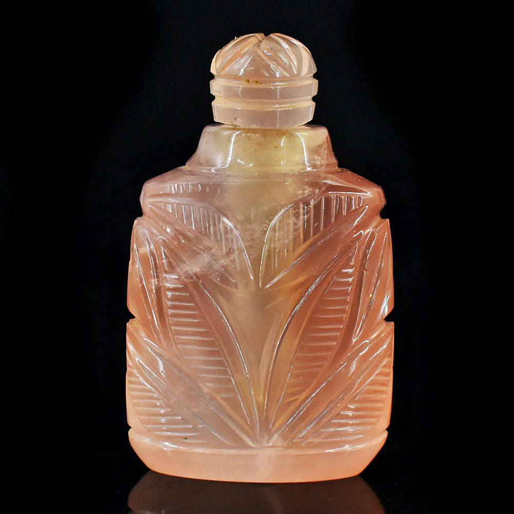 gemsmore:Craftsmen Rose Quartz  Hand Carved Genuine Crystal Gemstone Carving Perfume Bottle