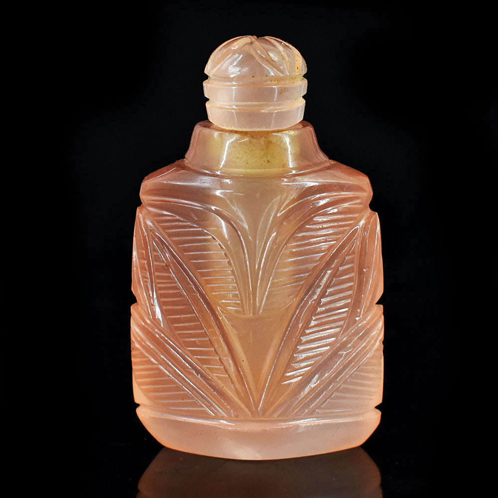 gemsmore:Craftsmen Rose Quartz  Hand Carved Genuine Crystal Gemstone Carving Perfume Bottle