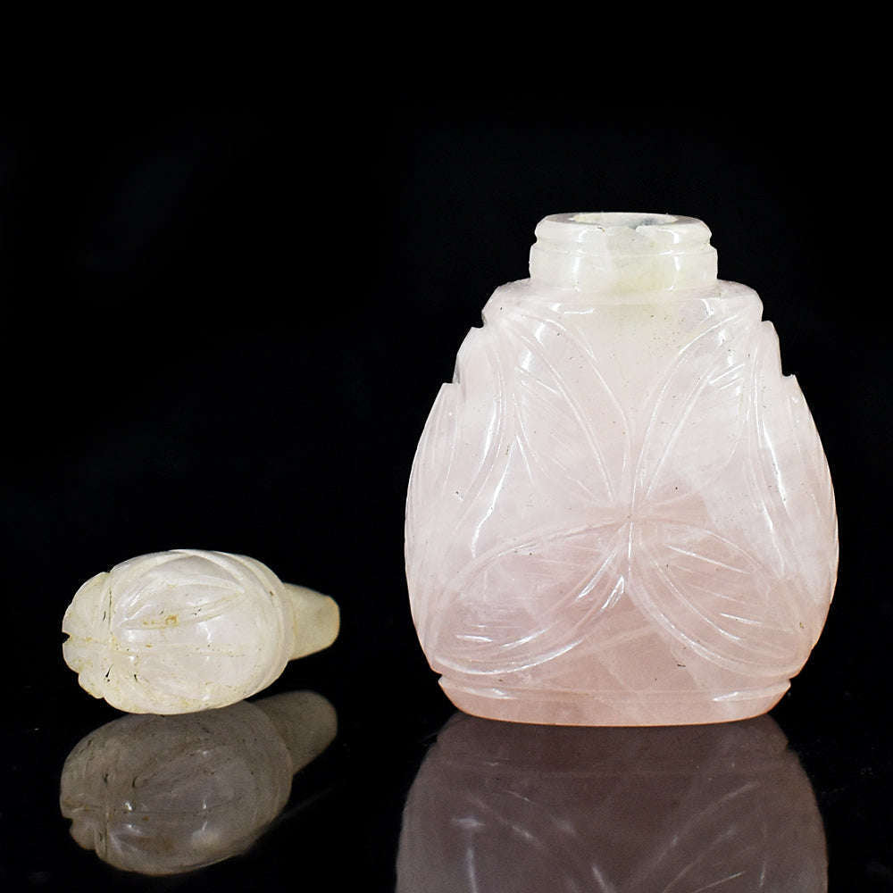 gemsmore:Craftsmen Rose Quartz  Hand Carved Genuine Crystal Gemstone Carving Perfume Bottle