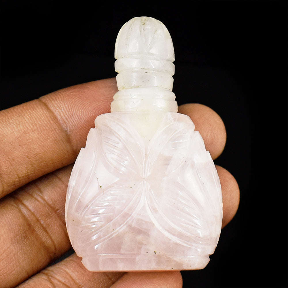 gemsmore:Craftsmen Rose Quartz  Hand Carved Genuine Crystal Gemstone Carving Perfume Bottle