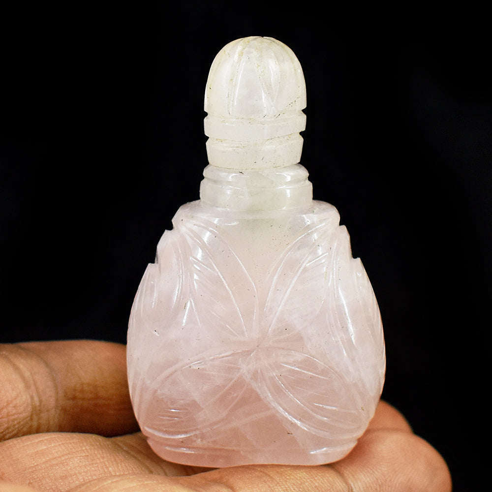 gemsmore:Craftsmen Rose Quartz  Hand Carved Genuine Crystal Gemstone Carving Perfume Bottle