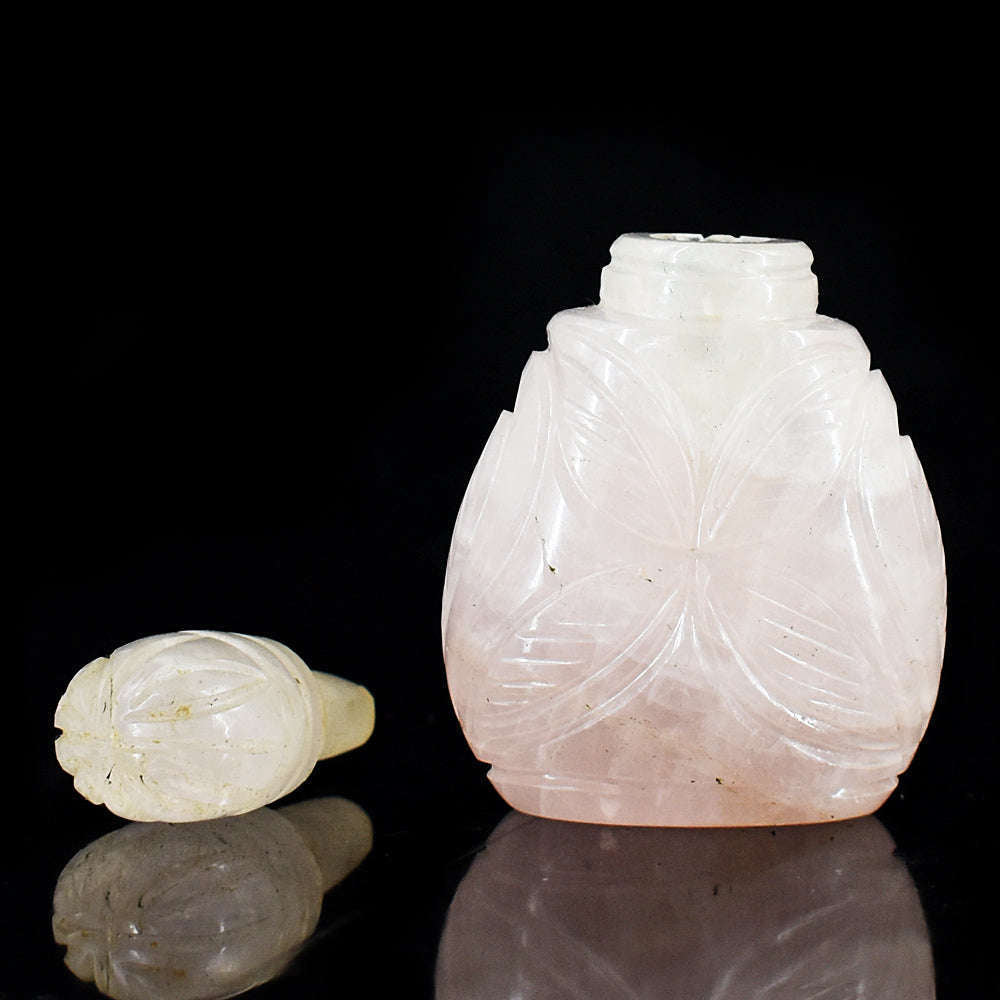 gemsmore:Craftsmen Rose Quartz  Hand Carved Genuine Crystal Gemstone Carving Perfume Bottle