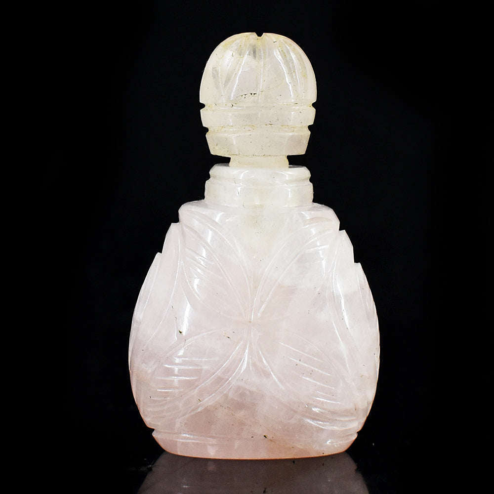 gemsmore:Craftsmen Rose Quartz  Hand Carved Genuine Crystal Gemstone Carving Perfume Bottle