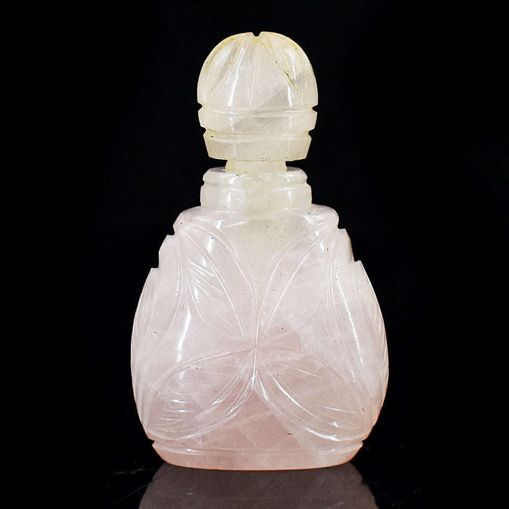 gemsmore:Craftsmen Rose Quartz  Hand Carved Genuine Crystal Gemstone Carving Perfume Bottle