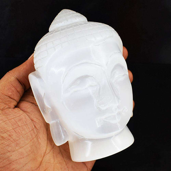 gemsmore:Craftsmen Selenite Hand Carved Buddha Head