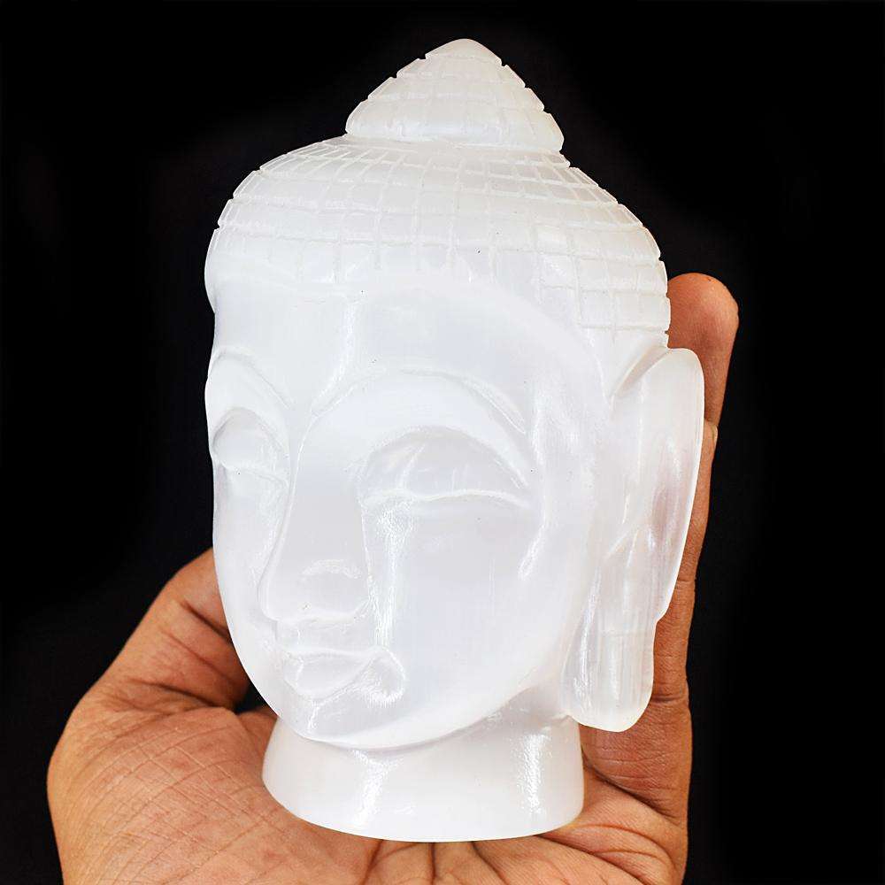 gemsmore:Craftsmen Selenite Hand Carved Buddha Head