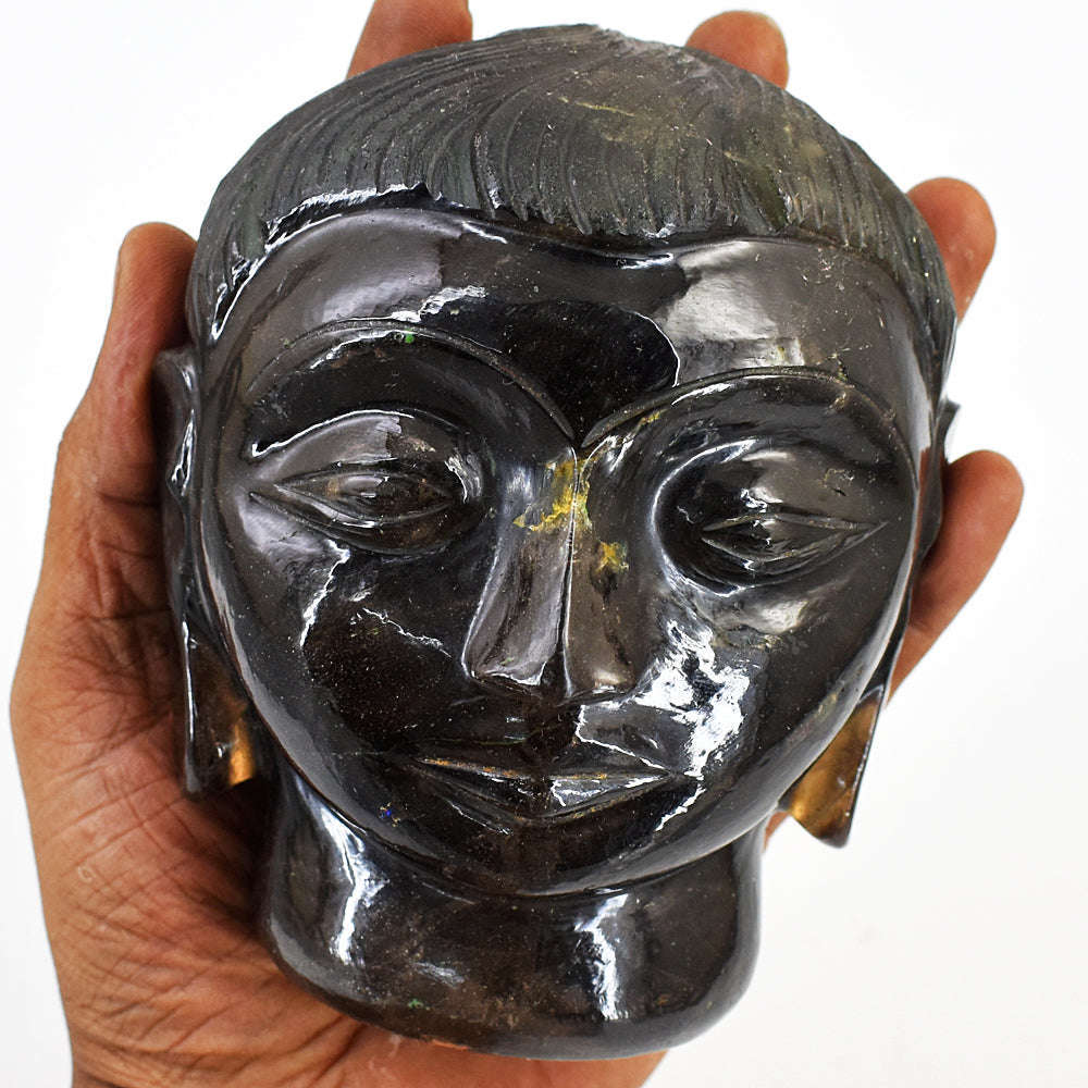 gemsmore:Craftsmen Smoky Quartz  Hand Carved Genuine Crystal Gemstone Carving Buddha Head