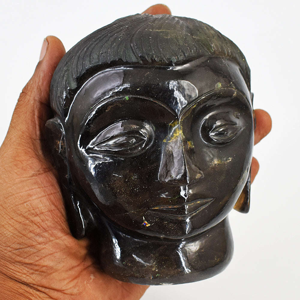 gemsmore:Craftsmen Smoky Quartz  Hand Carved Genuine Crystal Gemstone Carving Buddha Head