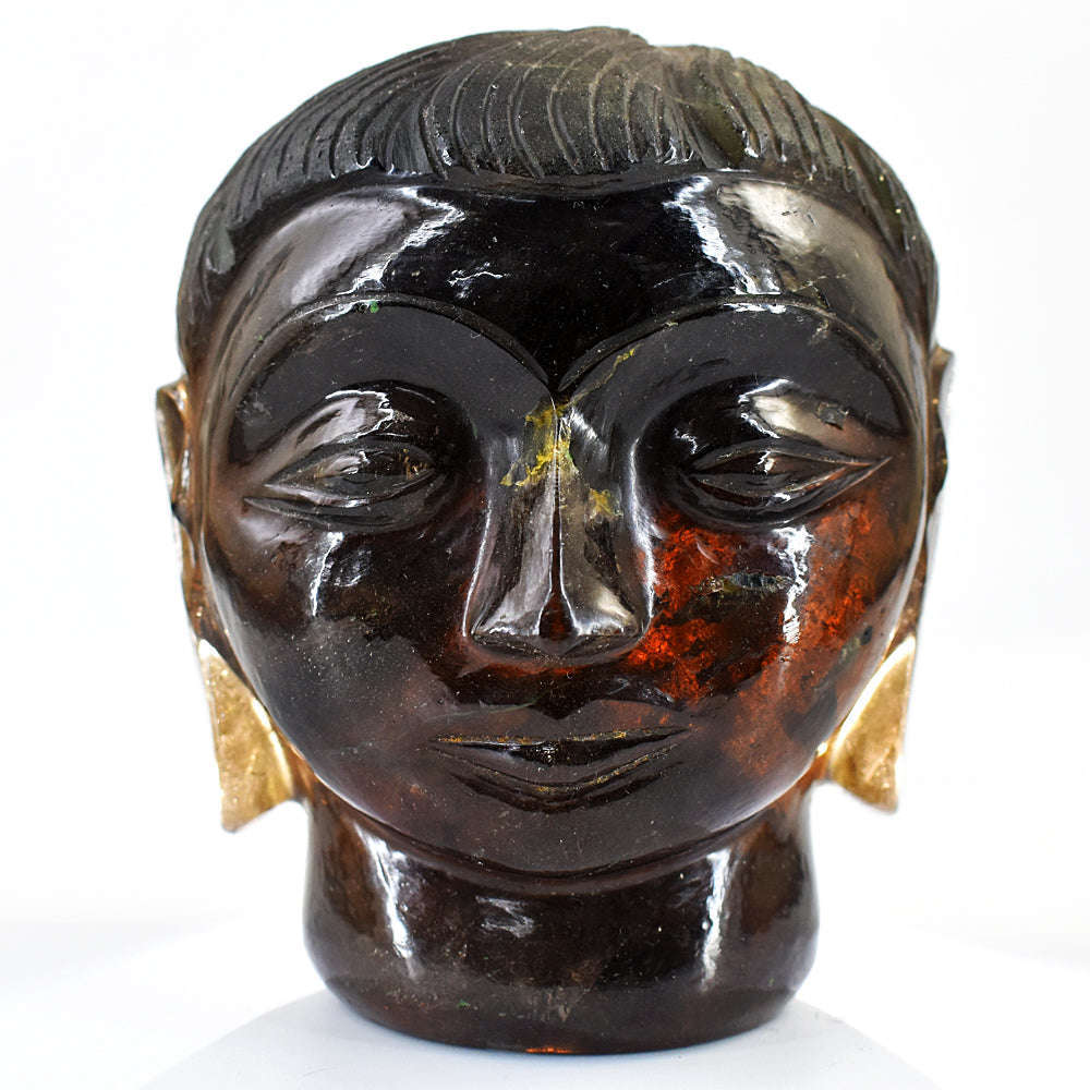 gemsmore:Craftsmen Smoky Quartz  Hand Carved Genuine Crystal Gemstone Carving Buddha Head