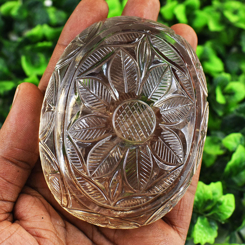 gemsmore:Craftsmen Smoky Quartz Hand Carved Genuine Crystal Gemstone Carving Mughal Carved Cabochon