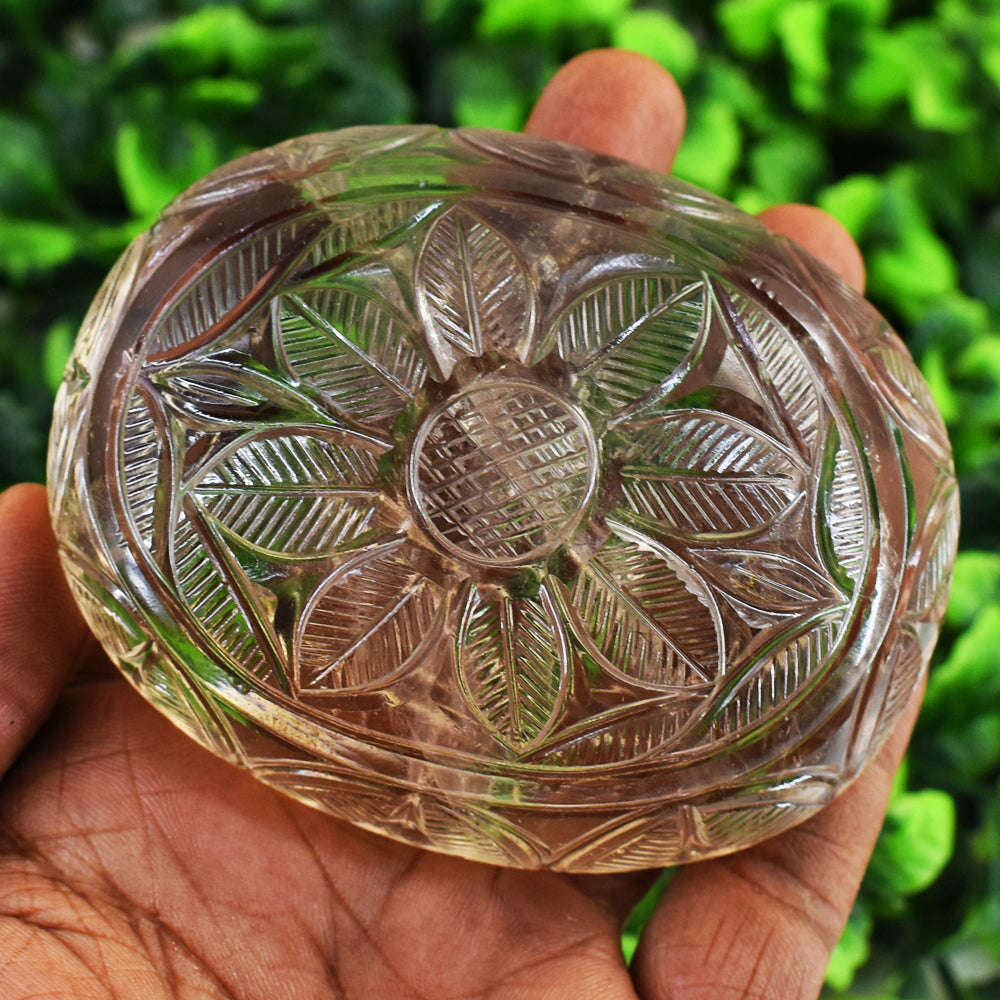 gemsmore:Craftsmen Smoky Quartz Hand Carved Genuine Crystal Gemstone Carving Mughal Carved Cabochon