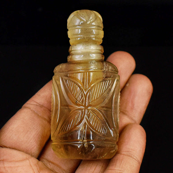 gemsmore:Craftsmen Smoky Quartz  Hand Carved Genuine Crystal Gemstone Carving Perfume Bottle