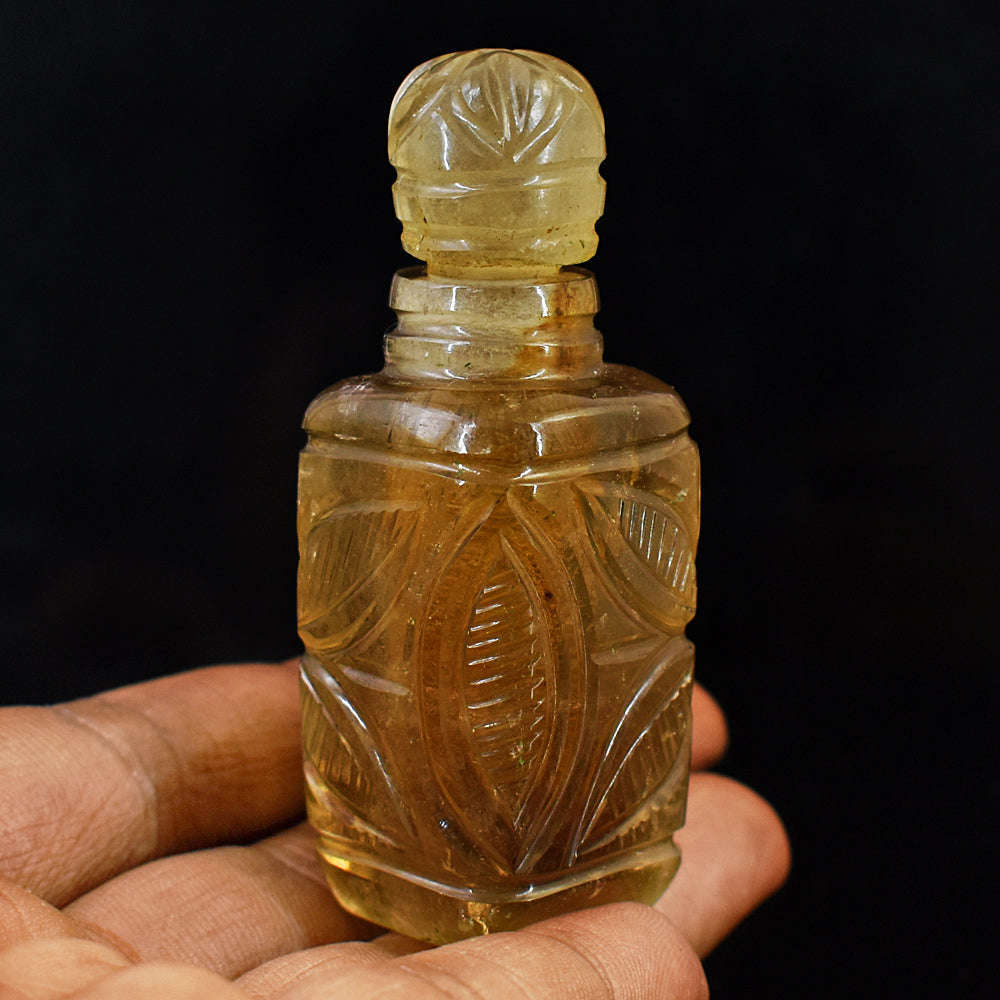 gemsmore:Craftsmen Smoky Quartz  Hand Carved Genuine Crystal Gemstone Carving Perfume Bottle