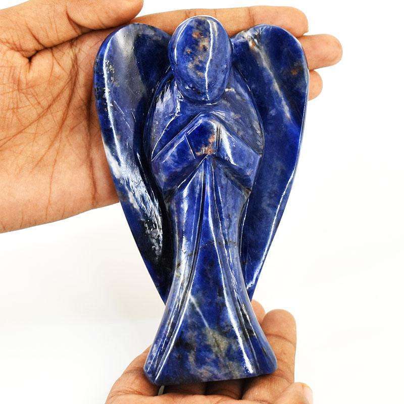 gemsmore:Craftsmen Sodalite Hand Carved Genuine Crystal Gemstone Carving Angel