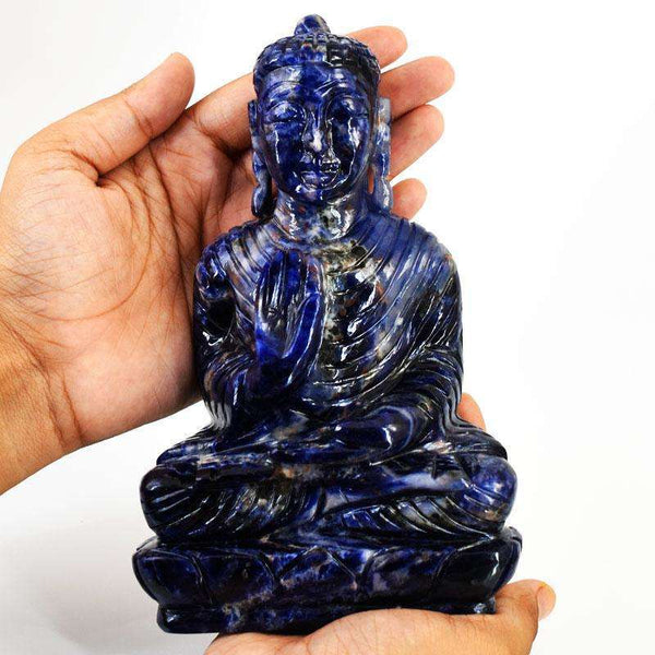 gemsmore:Craftsmen Sodalite Hand Carved Genuine Crystal Gemstone Carving Lord Buddha