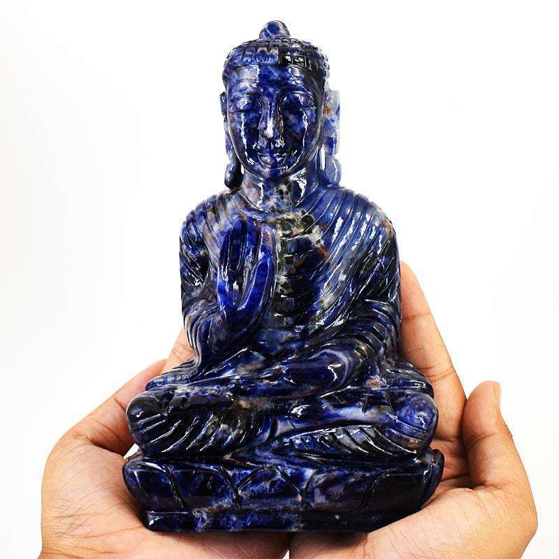 gemsmore:Craftsmen Sodalite Hand Carved Genuine Crystal Gemstone Carving Lord Buddha