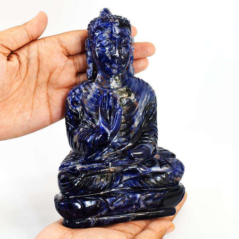 gemsmore:Craftsmen Sodalite Hand Carved Genuine Crystal Gemstone Carving Lord Buddha