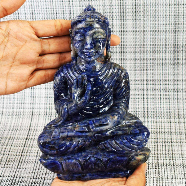 gemsmore:Craftsmen Sodalite Hand Carved Genuine Crystal Gemstone Carving Massive Lord Buddha