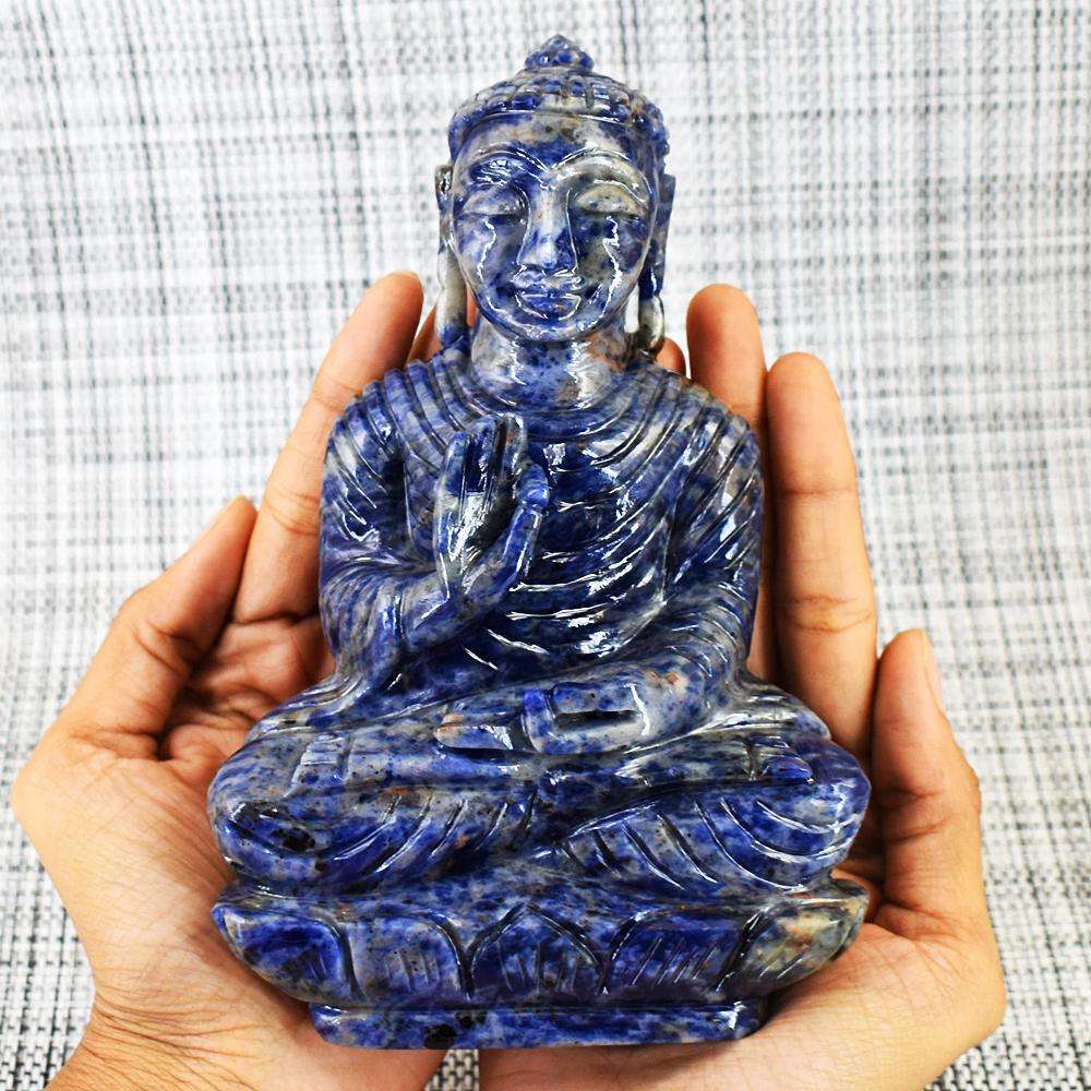 gemsmore:Craftsmen Sodalite Hand Carved Genuine Crystal Gemstone Carving Massive Lord Buddha