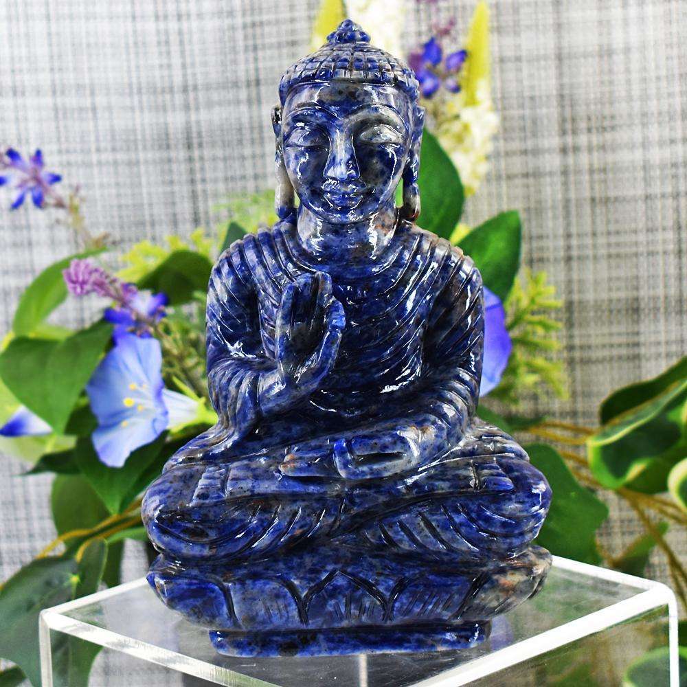 gemsmore:Craftsmen Sodalite Hand Carved Genuine Crystal Gemstone Carving Massive Lord Buddha