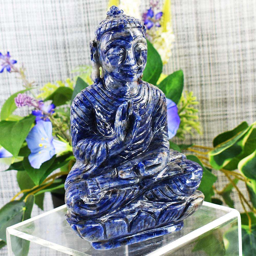 gemsmore:Craftsmen Sodalite Hand Carved Genuine Crystal Gemstone Carving Massive Lord Buddha