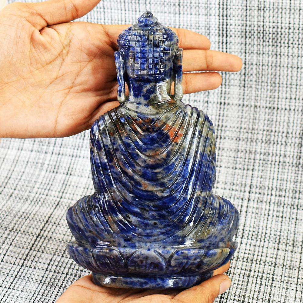 gemsmore:Craftsmen Sodalite Hand Carved Genuine Crystal Gemstone Carving Massive Lord Buddha
