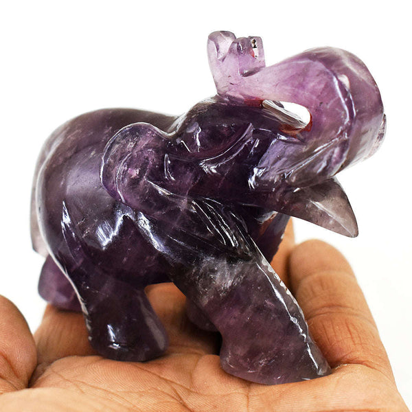 gemsmore:Craftsmen Super Seven Amethyst  Hand Carved Genuine Crystal Gemstone Carving Elephant