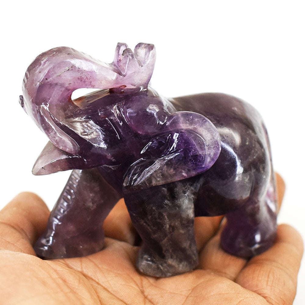 gemsmore:Craftsmen Super Seven Amethyst  Hand Carved Genuine Crystal Gemstone Carving Elephant